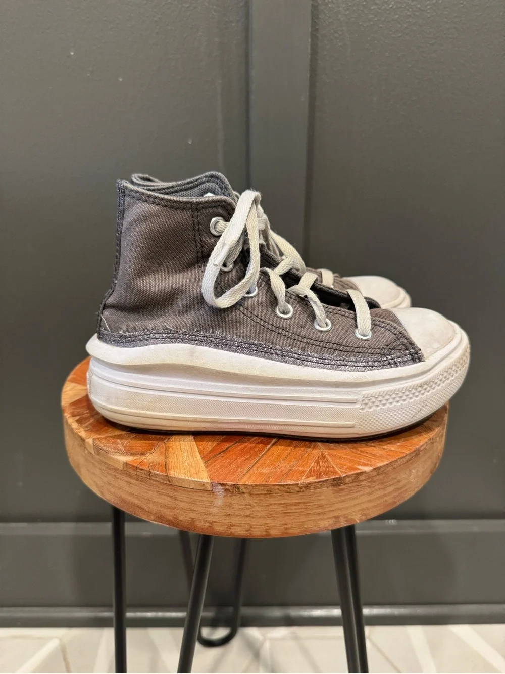 Converse Girl’s Platform High-Top Canvas Sneakers in Charcoal Gray